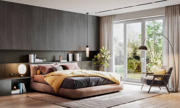 Modern minimalist bedroom interior with stylish furniture and elegant decor | Dubai Online Work