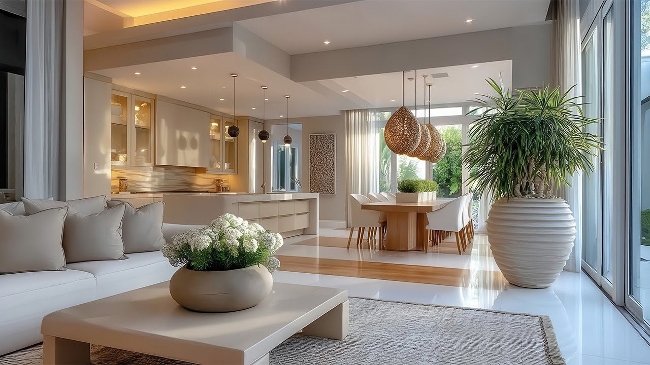 Living room design with shelves