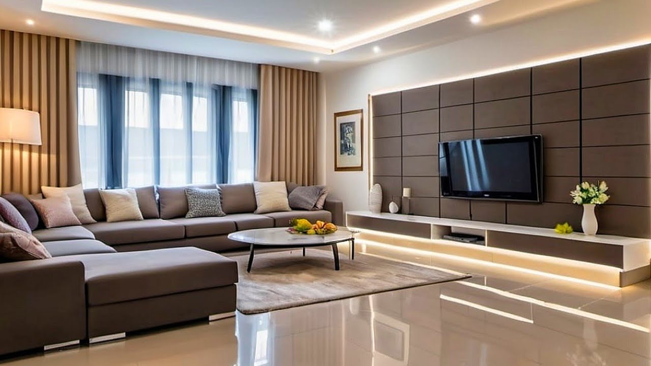 Living room design with marble floor