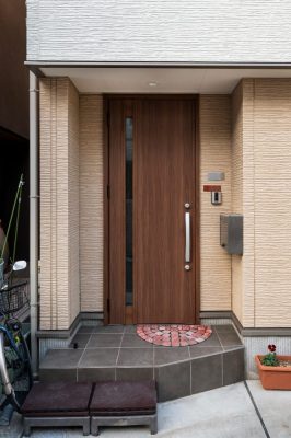 wood house entrance mat